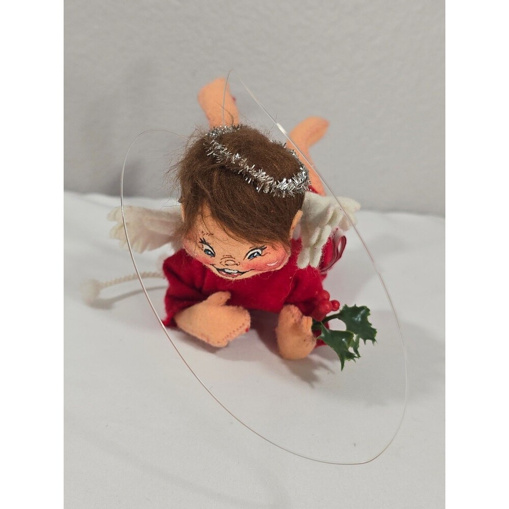 Annalee 7" Flying Angel with Red Gown & Halo Vintage 1995 Christmas Decor Folk